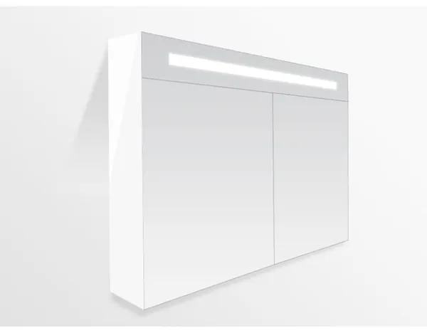 Saniclass Double Face spiegelkast 100x70x15cm verlichting geintegreerd met 2 links- en rechtsdraaiende spiegeldeuren MDF hoogglans Wit 7072