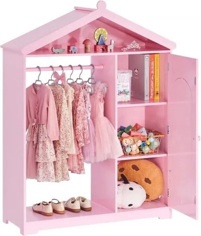 VEVOR Kinderkledingkast 85x31x113,5 cm, Kinderkledingkast met spiegel, kledingstang en planken, Kleedkamerkast van MDF met kastdeur voor meisjes, Kinderkledingkast voor verkleedkleding en poppenkamer, Roze