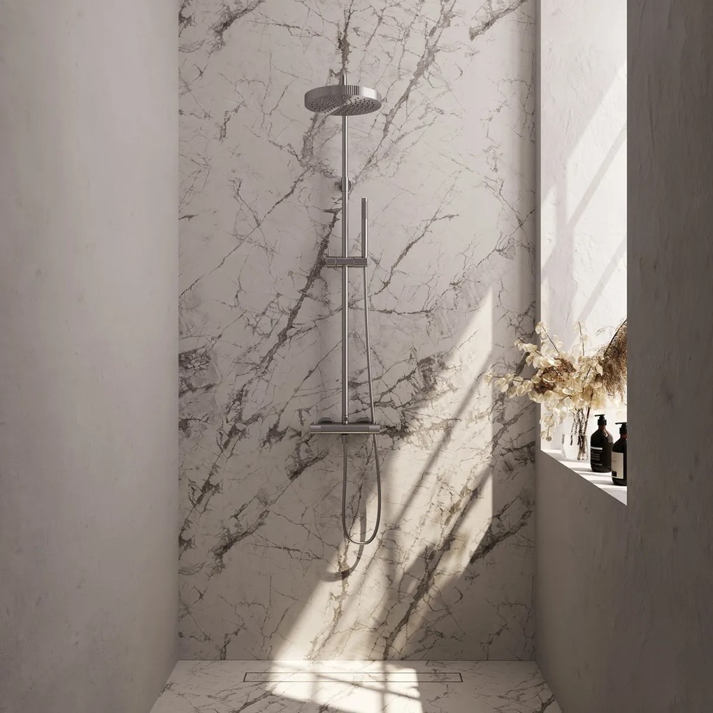 Brauer Stripe opbouw regendouche met 25cm hoofddouche en staafhanddouche RVS geborsteld PVD