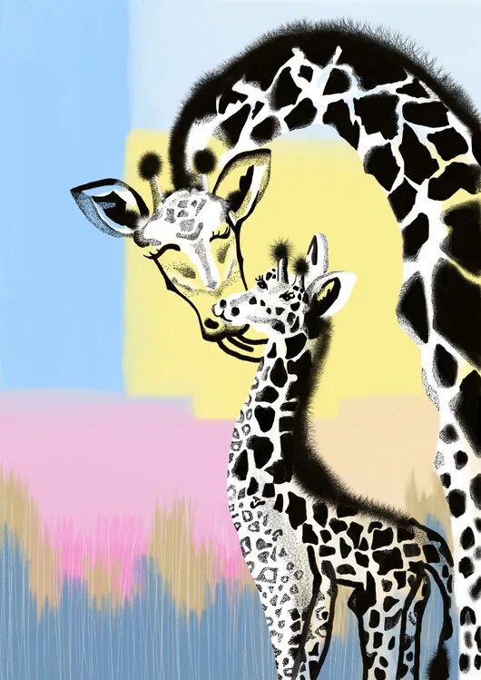 Ilustratie Mama giraffe and baby, Art by the Ocean