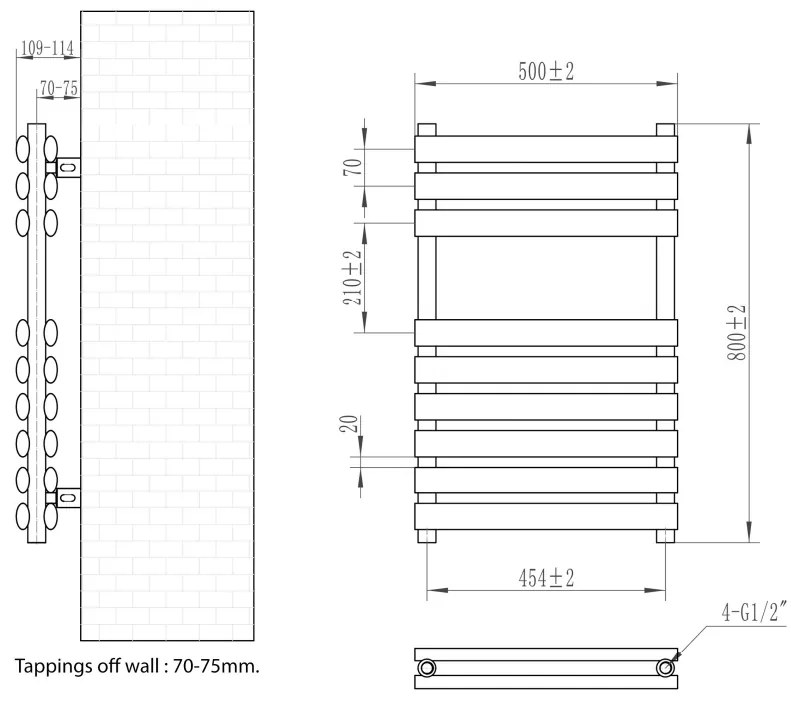 Eastbrook Tunstall dubbele handdoekradiator 50x80cm 620W antraciet