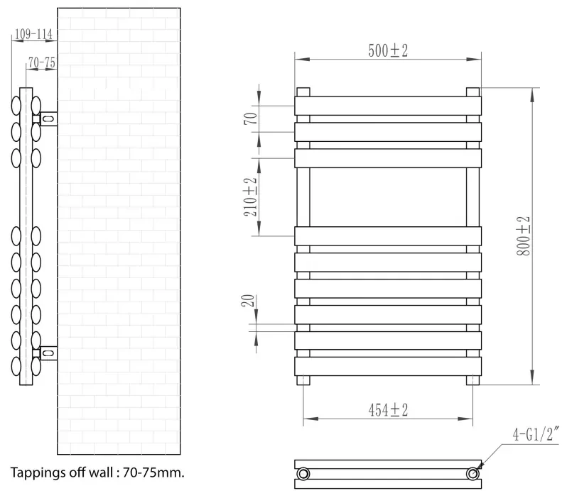 Eastbrook Tunstall dubbele handdoekradiator 50x80cm 620W wit mat