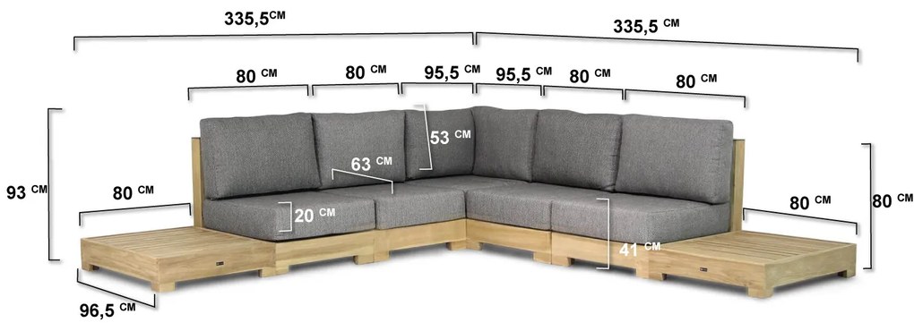 Loungeset 5 personen Teak Old teak greywash Santika Furniture Santika