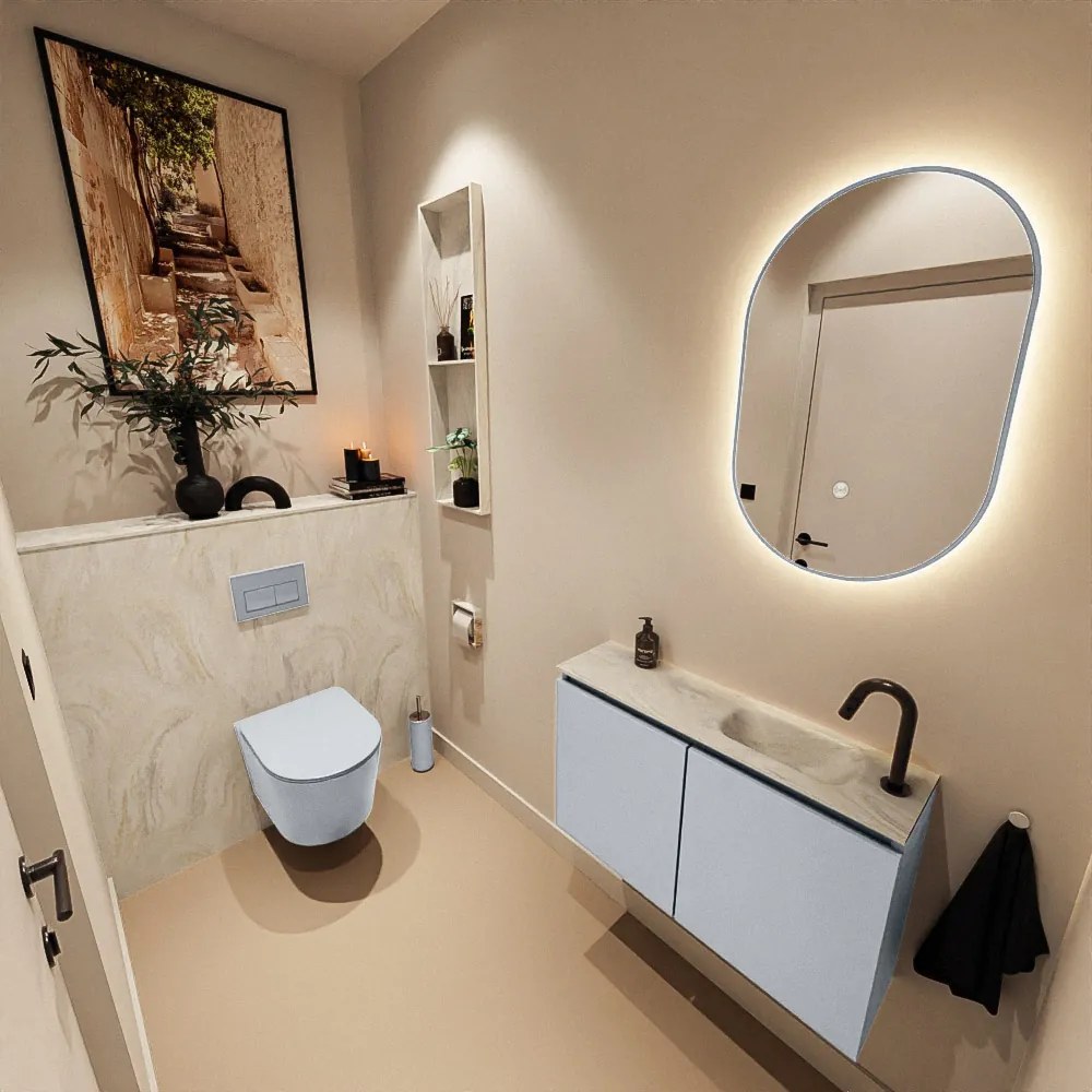 Mondiaz Ture DLux toiletmeubel 80cm clay met wastafel ostra rechts met kraangat