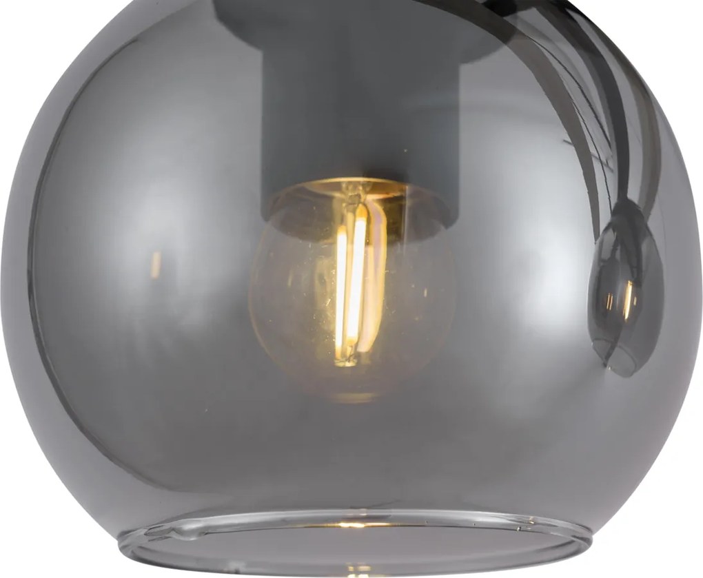 Smart hanglamp zwart met hout en smoke glas 4-lichts incl. Wifi A60 - Aleks