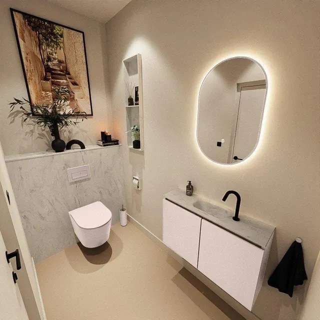 MONDIAZ TURE-DLUX 80cm toiletmeubel Rosee. EDEN wastafel Opalo positie midden. Met 1 kraangat. TUREDX80ROSM1OPA