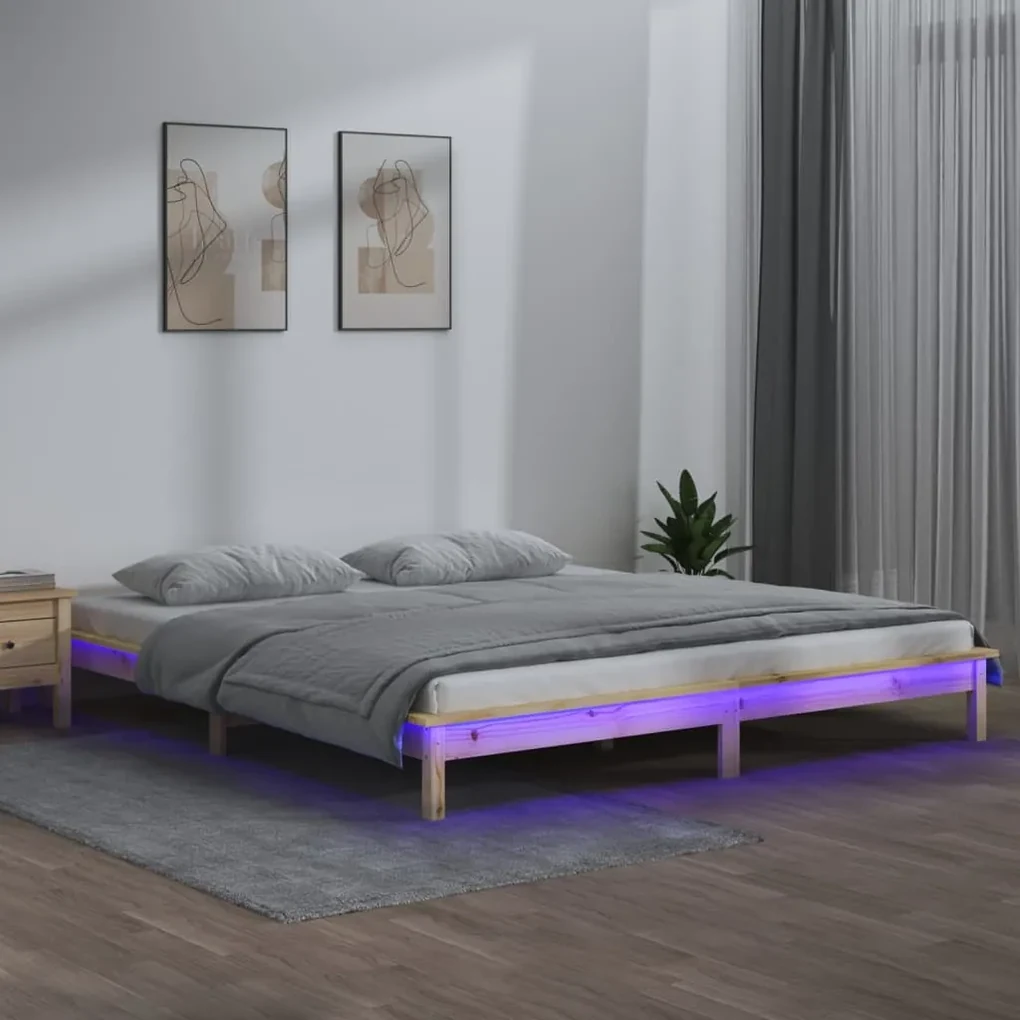 vidaXL Bedframe LED massief hout 135x190 cm 4FT6 Double