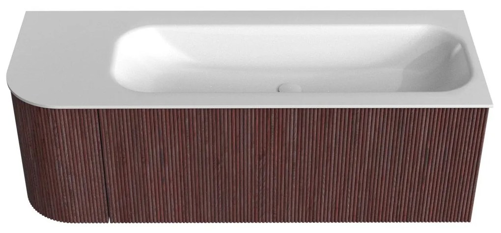 Mondiaz Kurve 125cm badmeubel ronding links ruby met 1 lade en deur en wastafel big medium rechts zonder kraangat