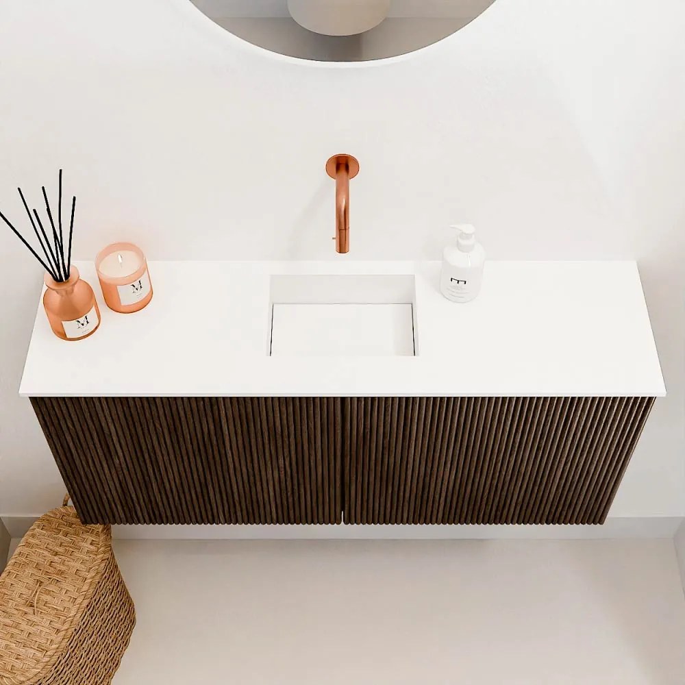 Mondiaz Joya 90cm toiletmeubel walnut met wastafel faye midden zonder kraangat talc
