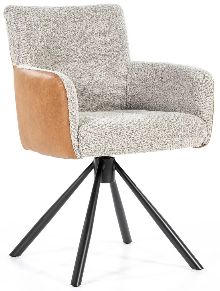 Eleonora Sef Draaibare Eetkamerstoel Beige Boucle Cognac Leer