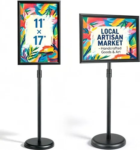 VEVOR Informatiestandaard 420 x 297 mm Verticaal en horizontaal verstelbare posterstandaard, robuuste staande bordhouder met ronde voet voor displays, reclame en buitengebruik, zwart