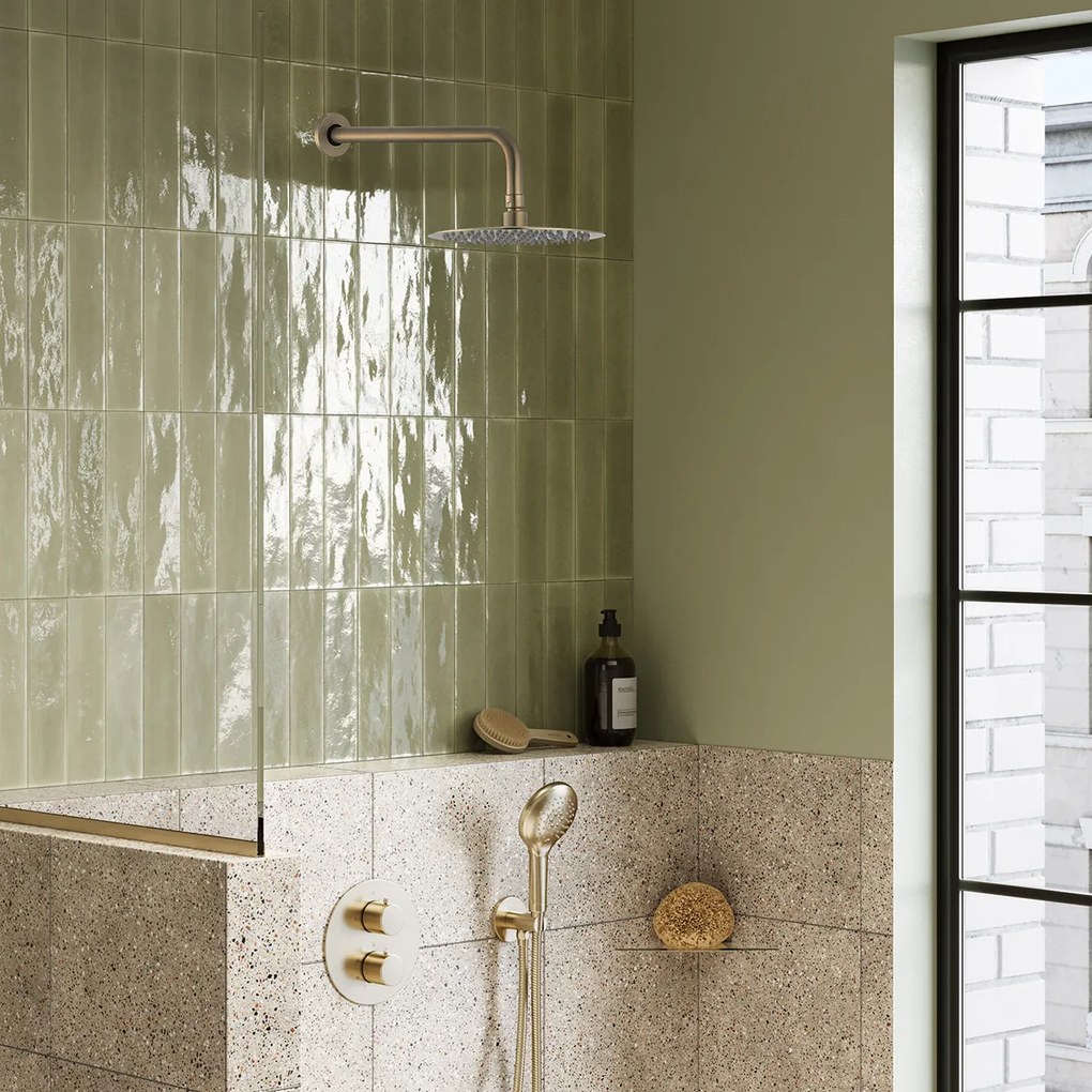 Saniclear Brass inbouw regendouche rond met 20cm hoofddouche, wandarm en 2 standen handdouche geborsteld messing - mat goud