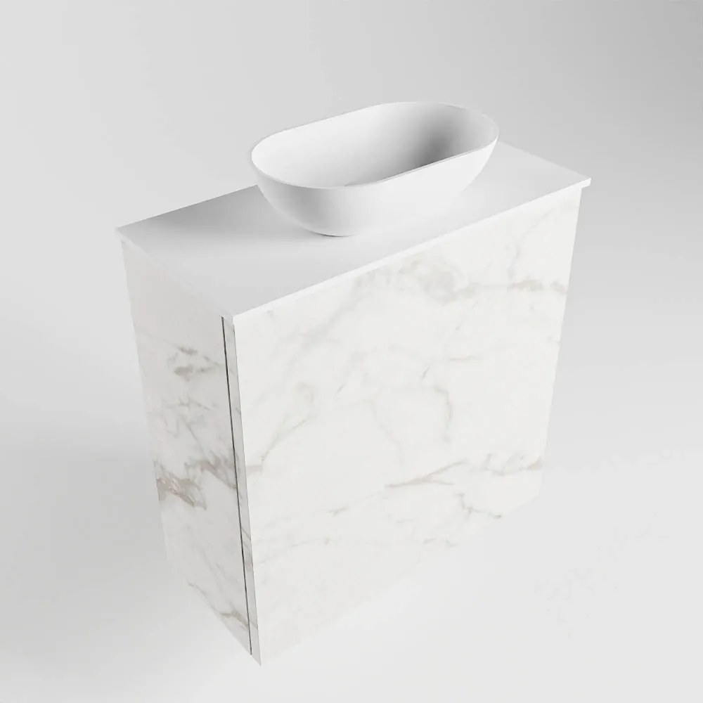 Mondiaz Fowy toiletmeubel 50cm Carrara met witte waskom midden zonder kraangat