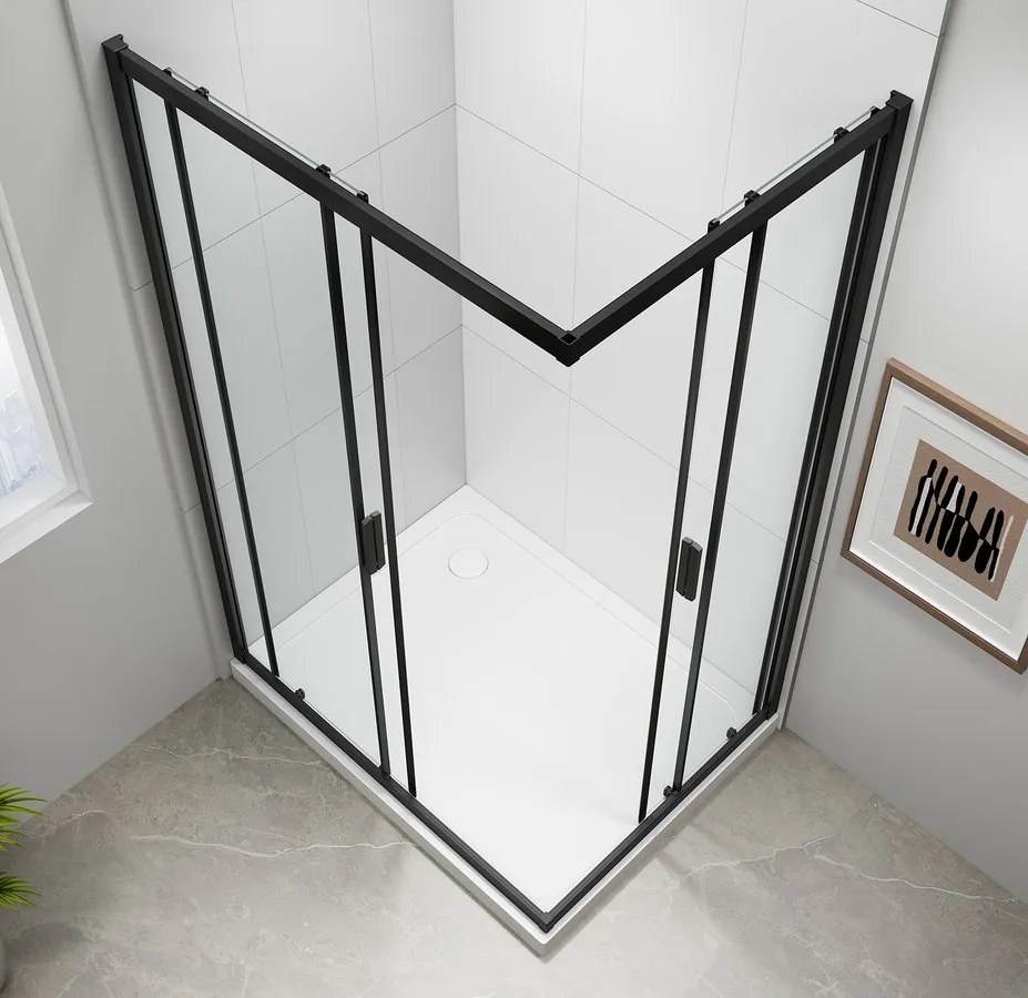 Polysan Easy Black rechthoekige douchecabine 90x80cm zwart mat