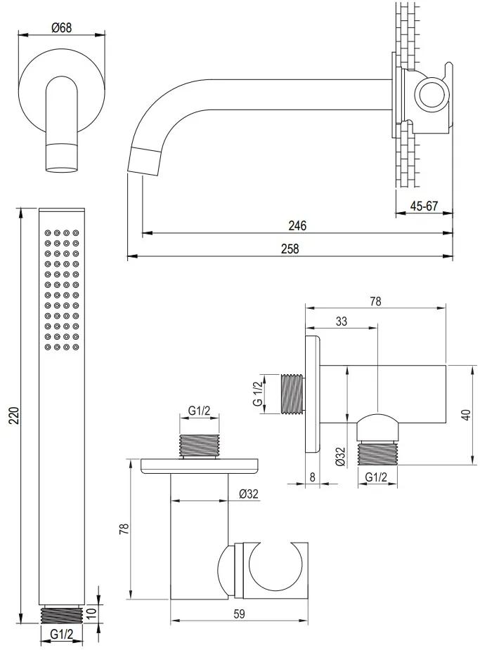 Brauer Black Edition thermostatische inbouw badkraan met uitloop en staafhanddouche set 3 zwart mat