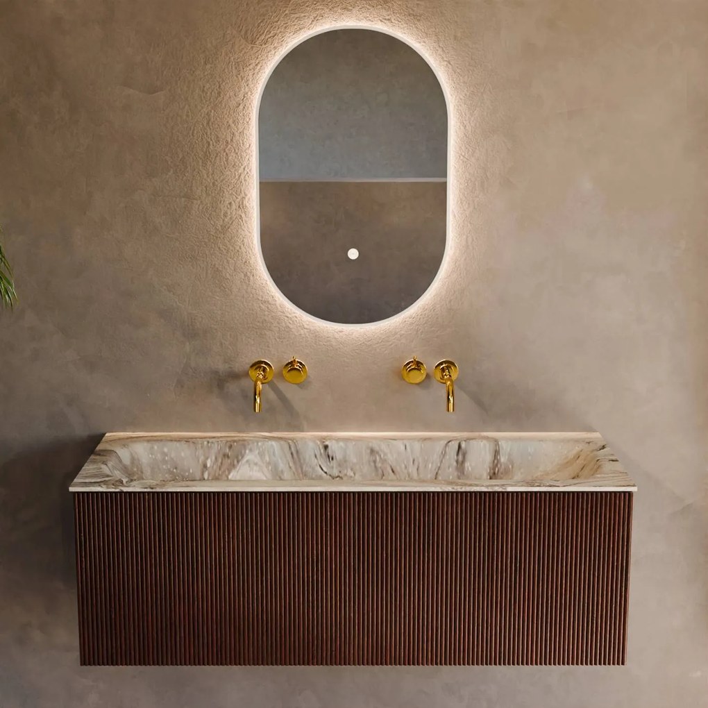 Mondiaz Kurve-dlux 120cm badmeubel ruby met 1 lade en wastafel big large midden zonder kraangat glace