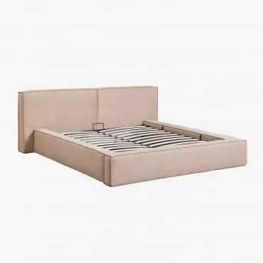 Bed Met Opklapbare Gestoffeerde Boxspring Lunari Licht Zandbruin Bouclé & 160 X 200 Cm & Zonder Matras - Sklum