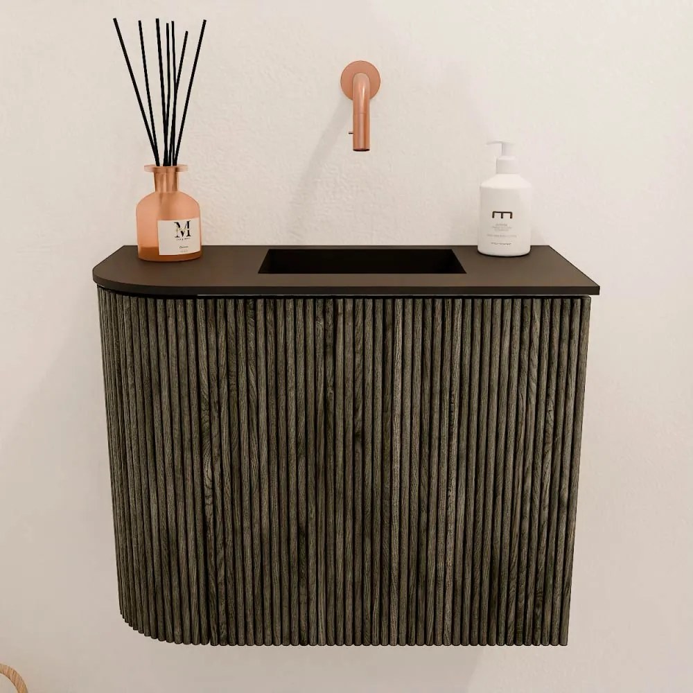 Mondiaz Joya 50cm toiletmeubel ronding links shadow met wastafel faye rechts zonder kraangat urban