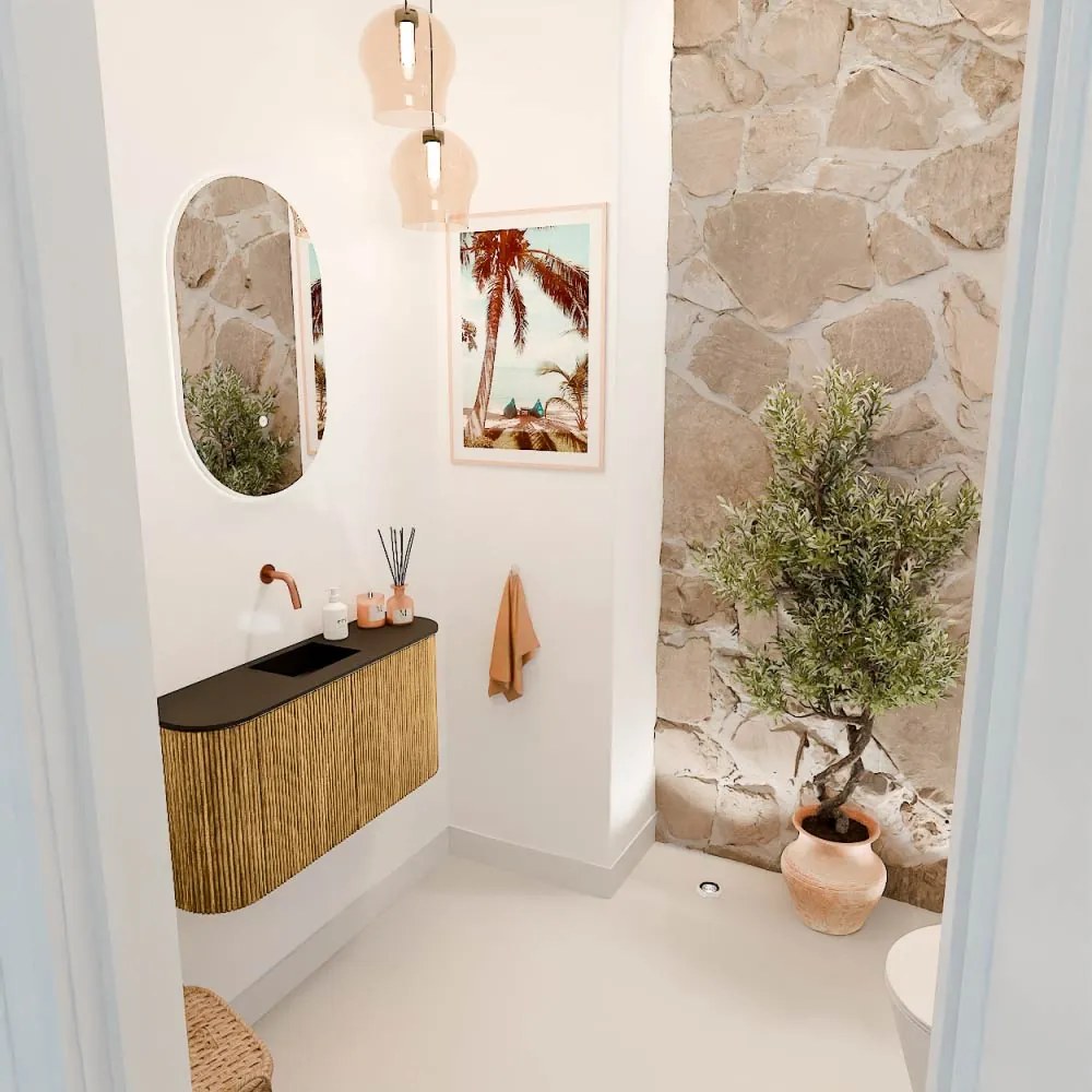 Mondiaz Joya 85cm toiletmeubel ronding links/rechts oak met wastafel faye midden zonder kraangat urban