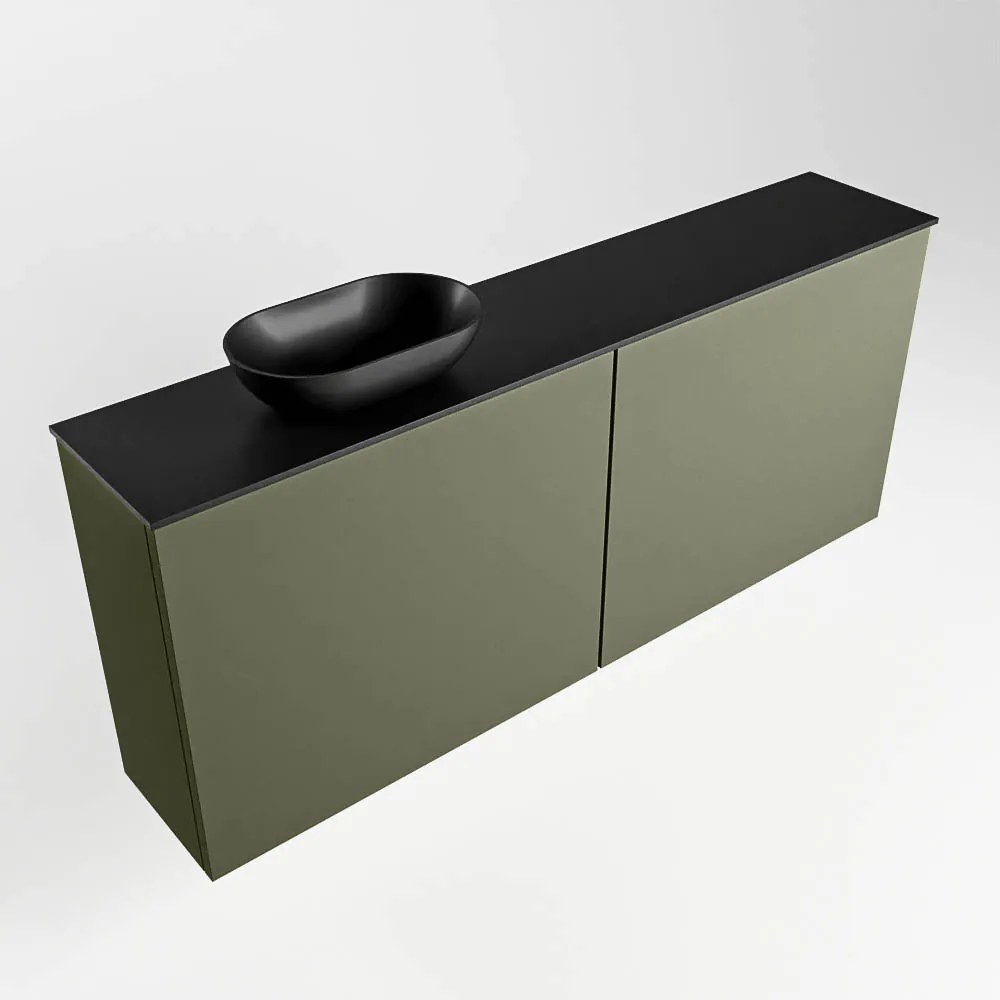 Mondiaz Fowy toiletmeubel 120cm army met zwarte waskom links en kraangat