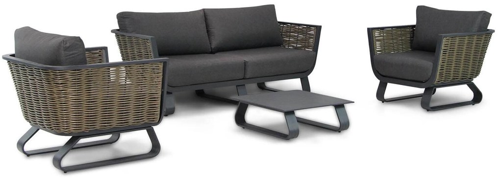Stoel en Bank Loungeset 4 personen Aluminium/wicker Grijs Santika Furniture Santika Tika