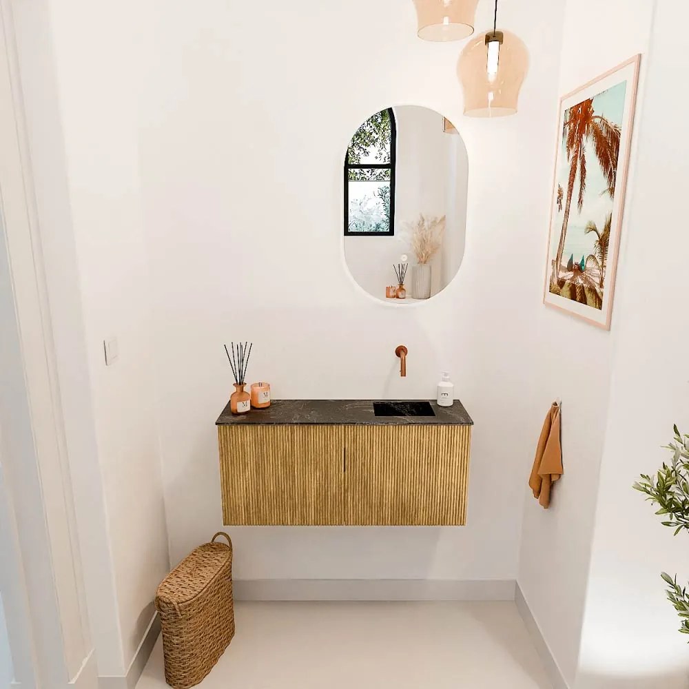 Mondiaz Joya DLux 90cm toiletmeubel oak met wastafel faye rechts zonder kraangat lava