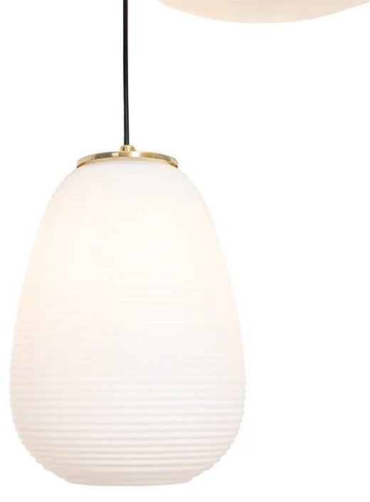 Design hanglamp goud 3-lichts met opaal glas - Hero Design E27 rond Binnenverlichting Lamp