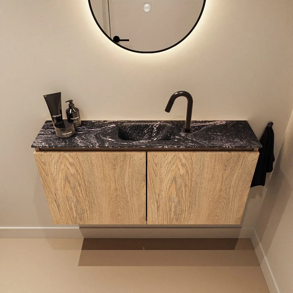 Mondiaz Ture DLux toiletmeubel 100cm washed oak met wastafel lava midden met kraangat