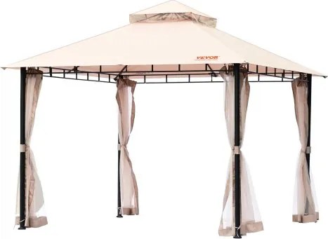 VEVOR Patio Gazebo voor 6-8 personen, 295x295cm Grote achtertuingazebo met klamboe, metalen frame en PU-gecoat 180g polyester, luifel voor terras, achtertuin, gazon, tuin