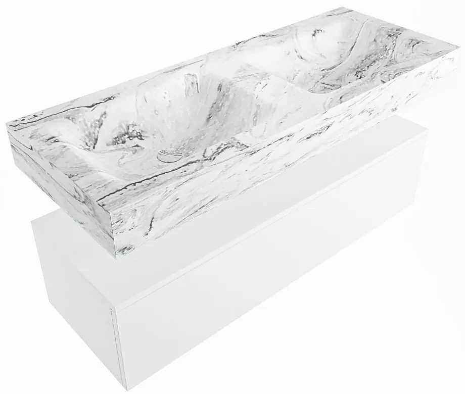 Mondiaz Alan DLux badmeubel 120cm talc 1 lade met wastafel glace dubbel 2 kraangaten