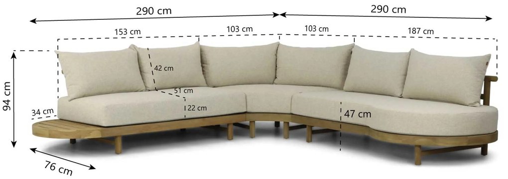 Hoek loungeset 5 personen Teak Old teak greywash Santika Furniture Santika