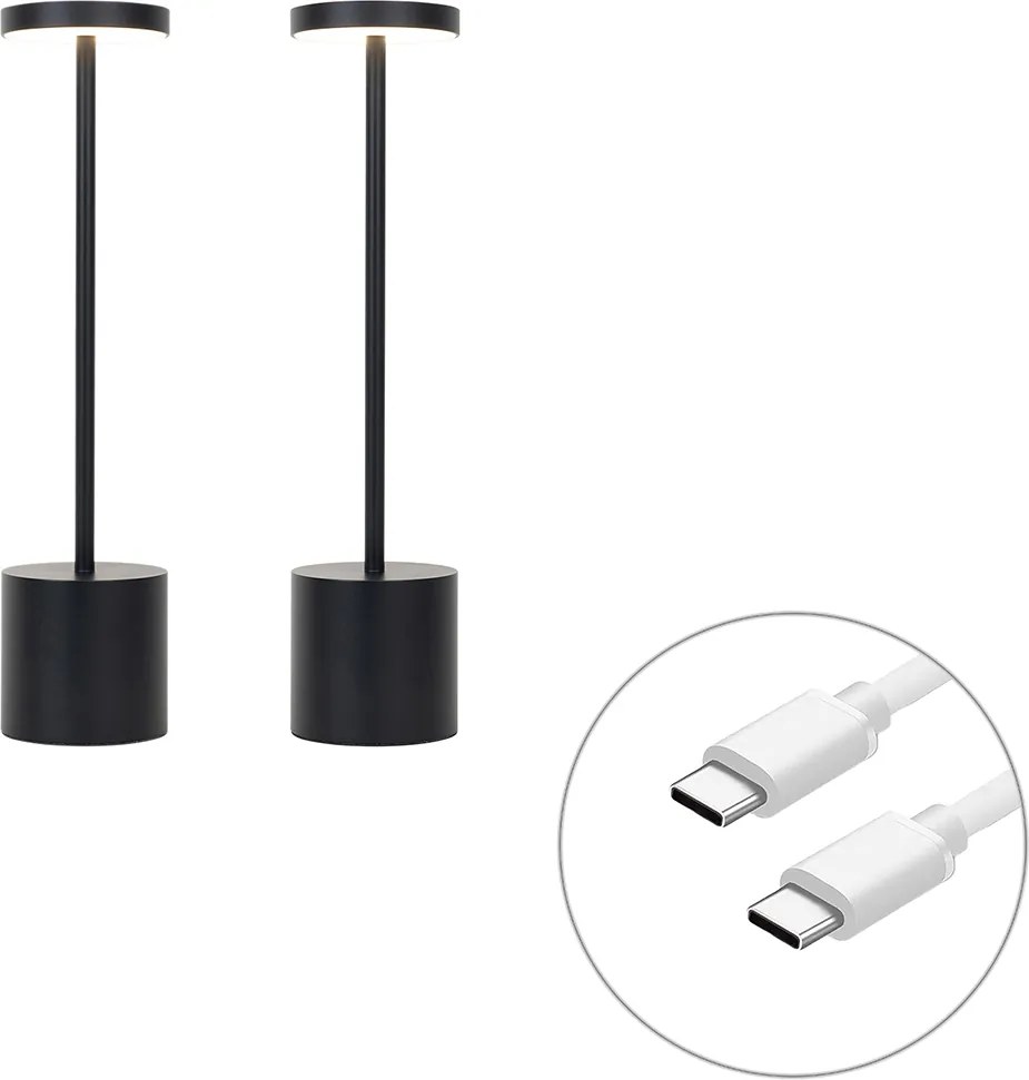 Set van 2 buiten tafellampen zwart met dimmer oplaadbaar - Dupont