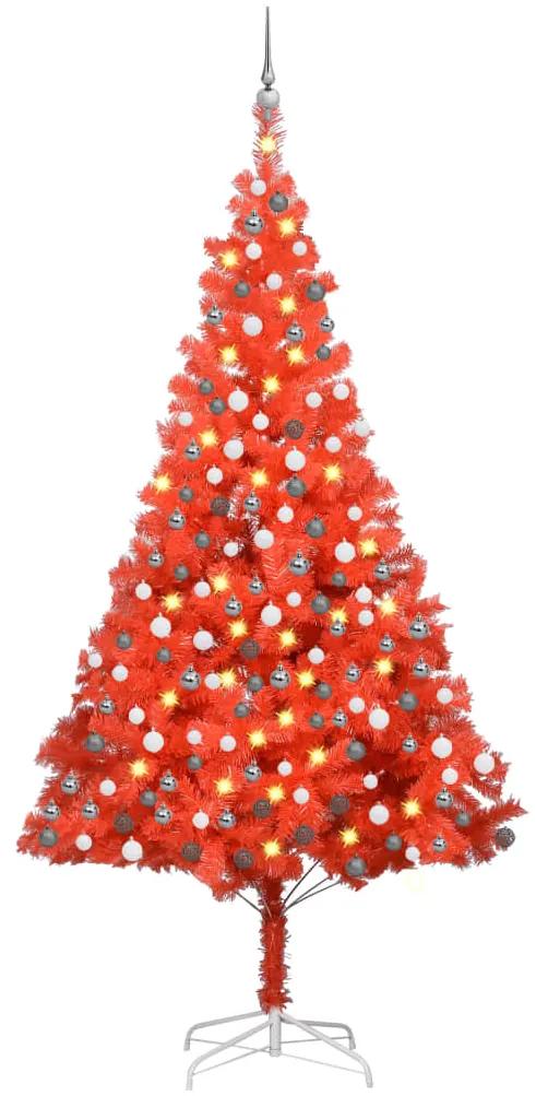 vidaXL Kunstkerstboom met LED's en kerstballen 210 cm PVC rood