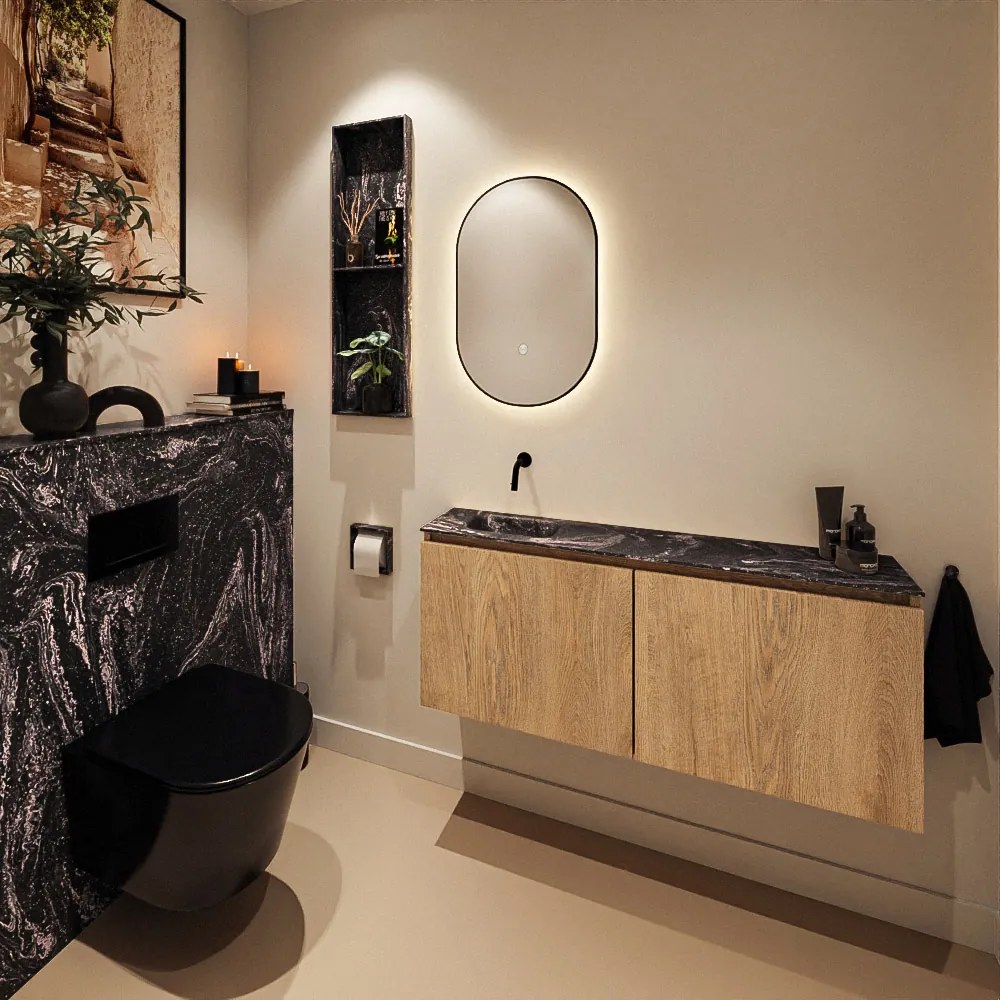 Mondiaz Ture DLux toiletmeubel 120cm washed oak met wastafel lava links zonder kraangat