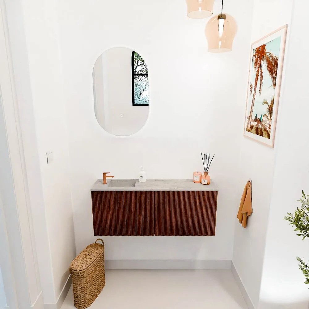 Mondiaz Joya DLux 100cm toiletmeubel ruby met wastafel faye links 1 kraangat glace