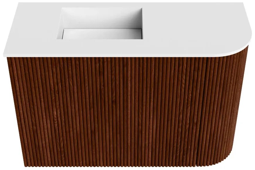 Mondiaz Joya 60cm toiletmeubel ronding rechts ruby met wastafel faye links zonder kraangat talc