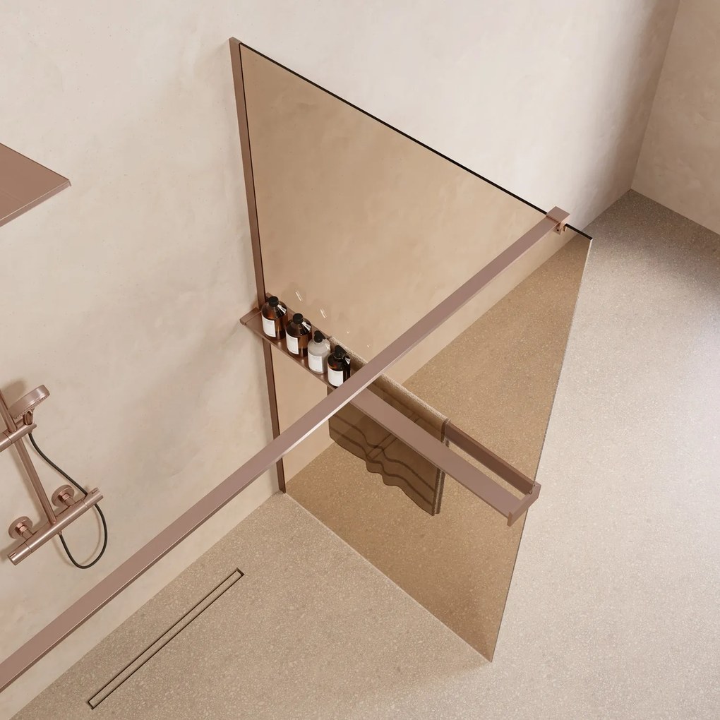 Saniclear Metric inloopdouche 80cm met handdoekhouder en bronsglas geborsteld koper