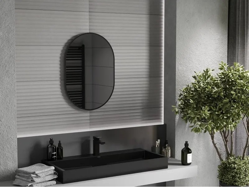 Mexen Loft ovaal badkamer spiegel 70 x 50 cm, zwart frame - 9851-070-050-000-70