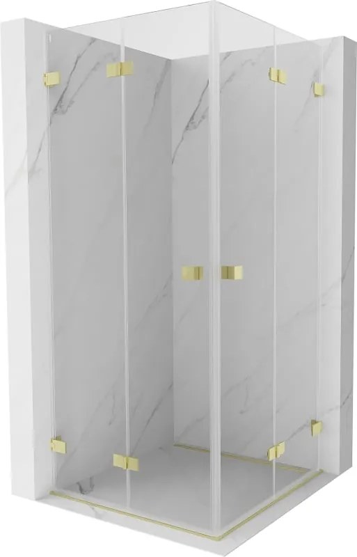 Mexen Lunar-F Duo inklapbare douchecabine 90 x 90 cm, transparant, geborsteld goud - 836-090L-090P-55-00
