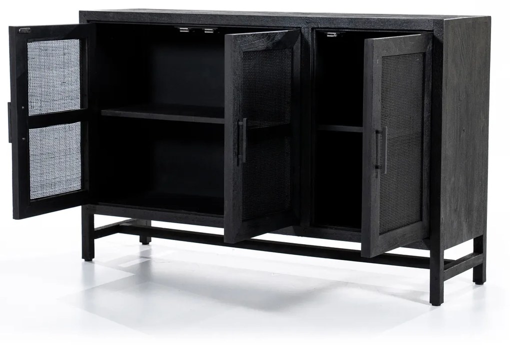 Eleonora Vic Zwart Dressoir Met Rotan Webbing - 125x35x80cm.
