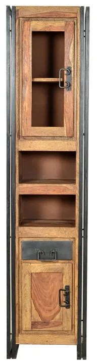 Smalle Vitrinekast Van Sheesham Hout - 44x34x190cm.