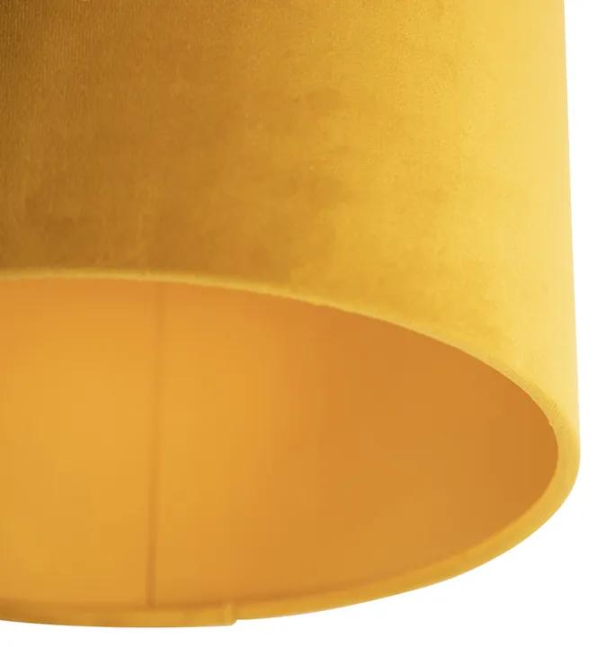Stoffen Plafondlamp met velours kap oker met goud 25 cm - Combi zwart Landelijk / Rustiek E27 rond Binnenverlichting Lamp