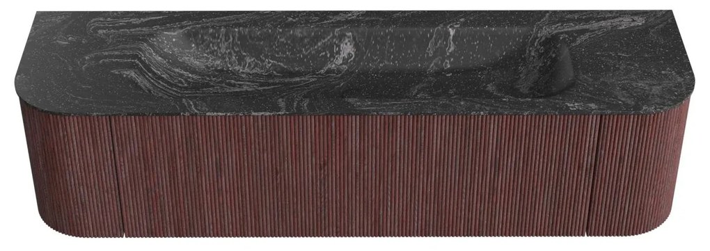 Mondiaz Kurve-dlux 170cm badmeubel ronding links/rechts ruby met 1 lade en 2 deuren en wastafel big large midden zonder kraangat lava