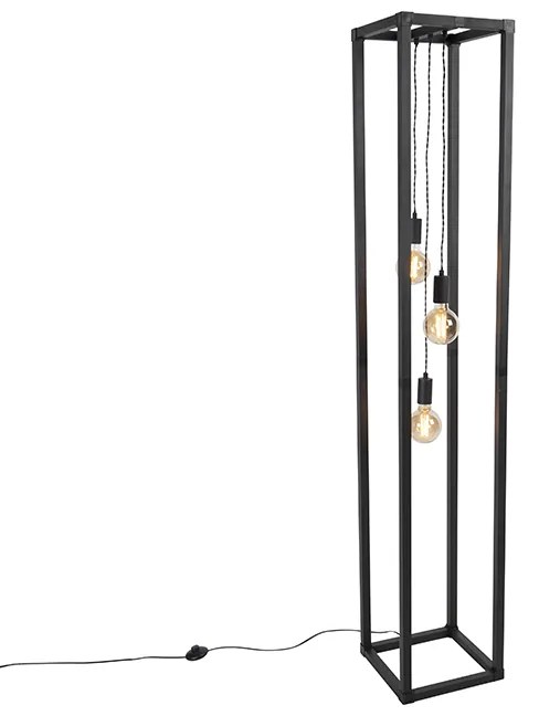 Industriële vloerlamp zwart 3-lichts - Big Cage