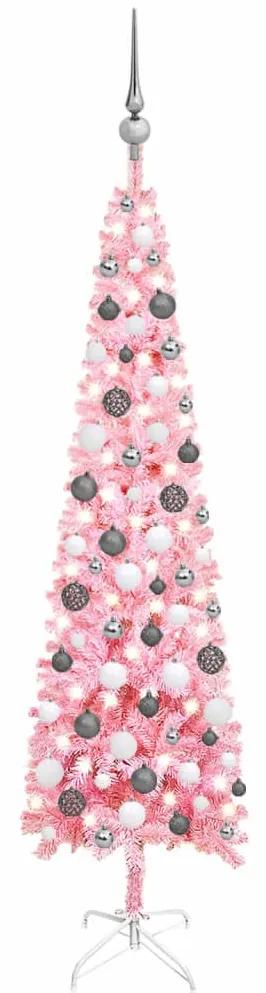 vidaXL Kerstboom met LED's en kerstballen smal 150 cm roze