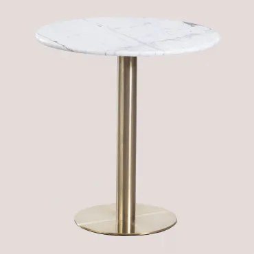 Ronde Bartafel Van Natuurlijk Steen Xiren Guangxi Wit Marmer - Geborsteld Goud & Ø70 Cm - Sklum