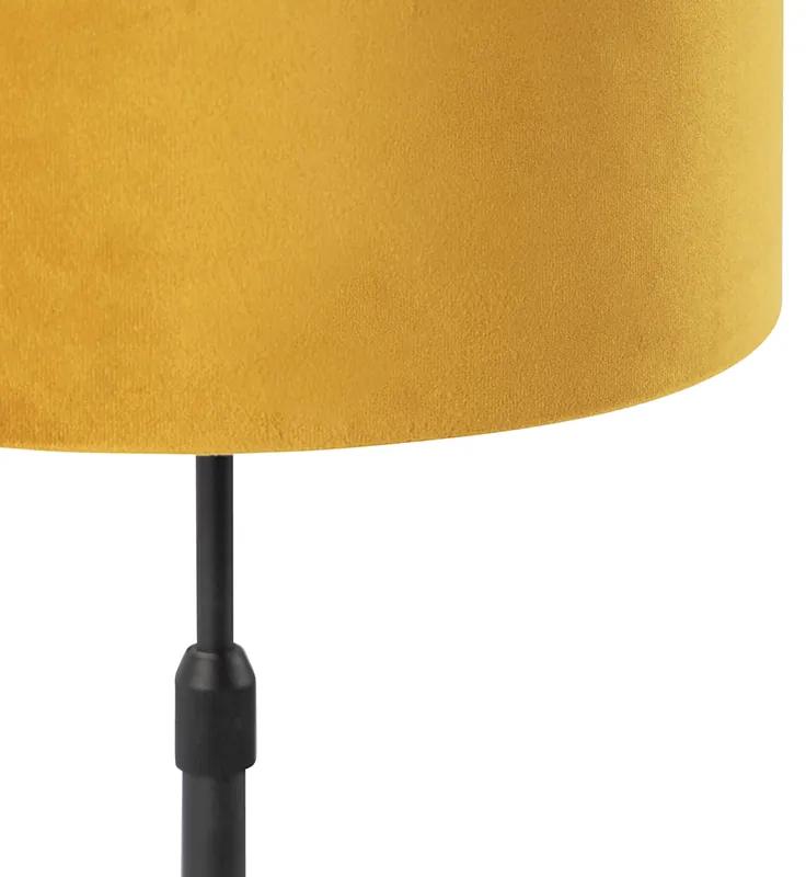 Stoffen Tafellamp zwart met velours kap geel met goud 25 cm - Parte Landelijk / Rustiek E27 cilinder / rond rond Binnenverlichting Lamp