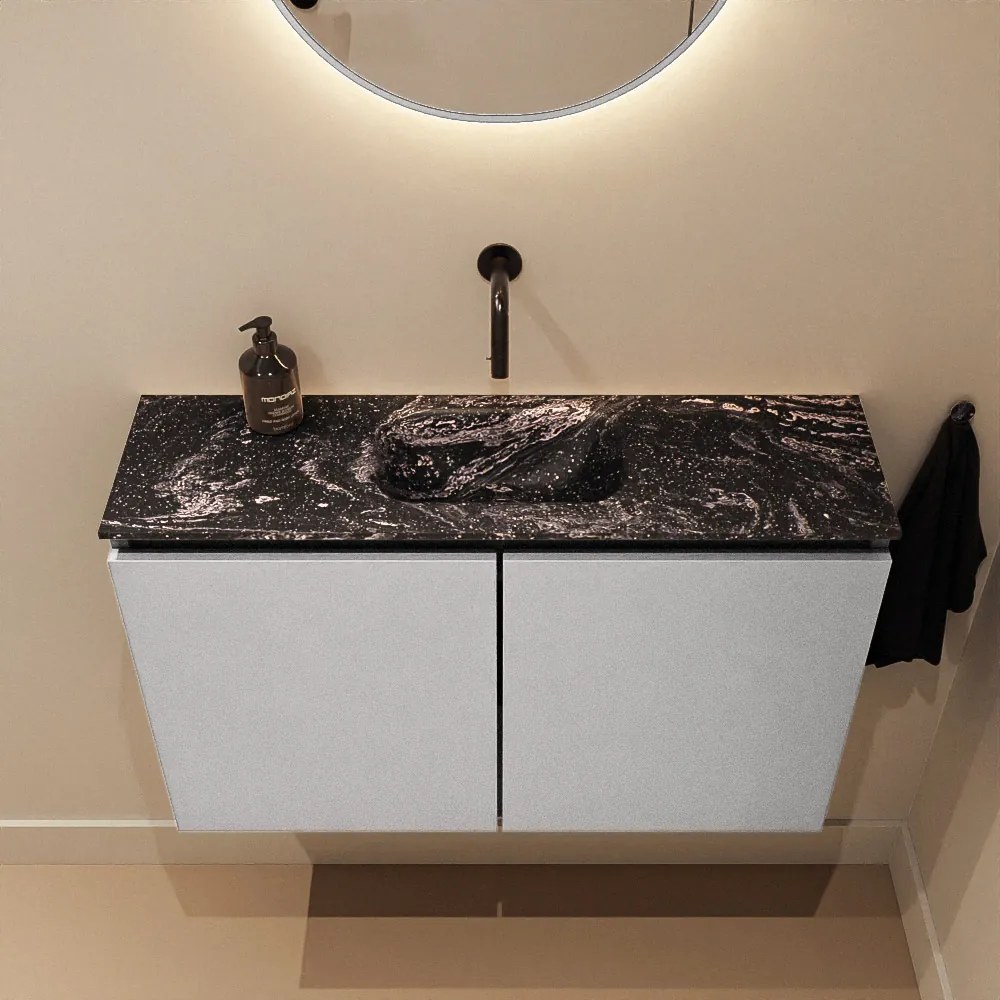 Mondiaz Ture DLux toiletmeubel 80cm plata met wastafel lava midden zonder kraangat