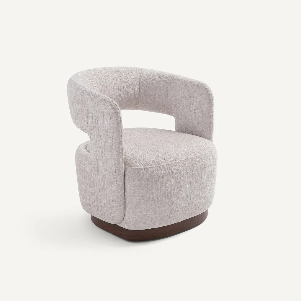 Fluwelen draaifauteuil met walnootfineer onderstel, JESPER