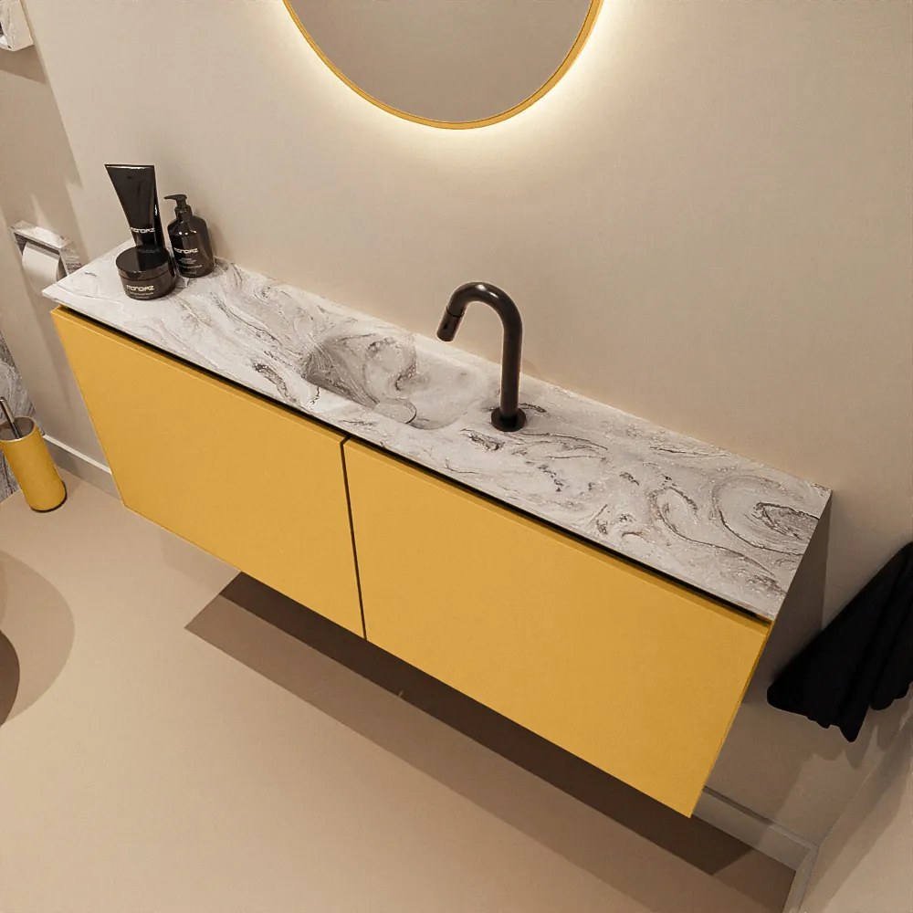 Mondiaz Ture DLux toiletmeubel 120cm ocher met wastafel glace midden met kraangat